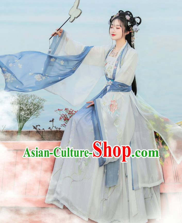 China Song Dynasty Royal Princess Clothing Traditional Ruqun Blue Hanfu Dress Ancient Fairy Costumes