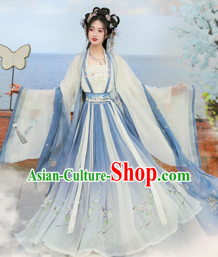 China Song Dynasty Royal Princess Clothing Traditional Ruqun Blue Hanfu Dress Ancient Fairy Costumes