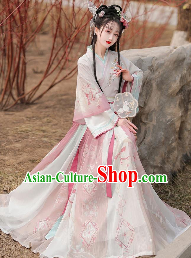 China Traditional Woman Pink Hanfu Dress Ancient Young Lady Costumes Jin Dynasty Prince Clothing