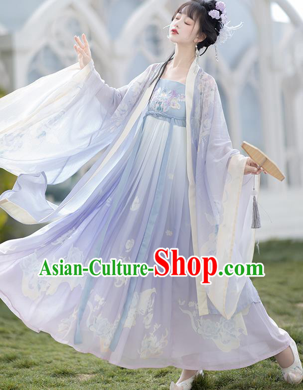 Ancient Chinese Palace Woman Costumes Tang Dynasty Princess Clothing Traditional Blue Hanfu Dress