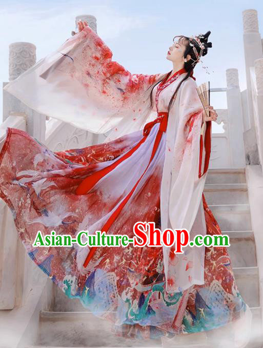 Ancient Chinese Goddess Costumes Jin Dynasty Princess Clothing Traditional Printing Hanfu Dress