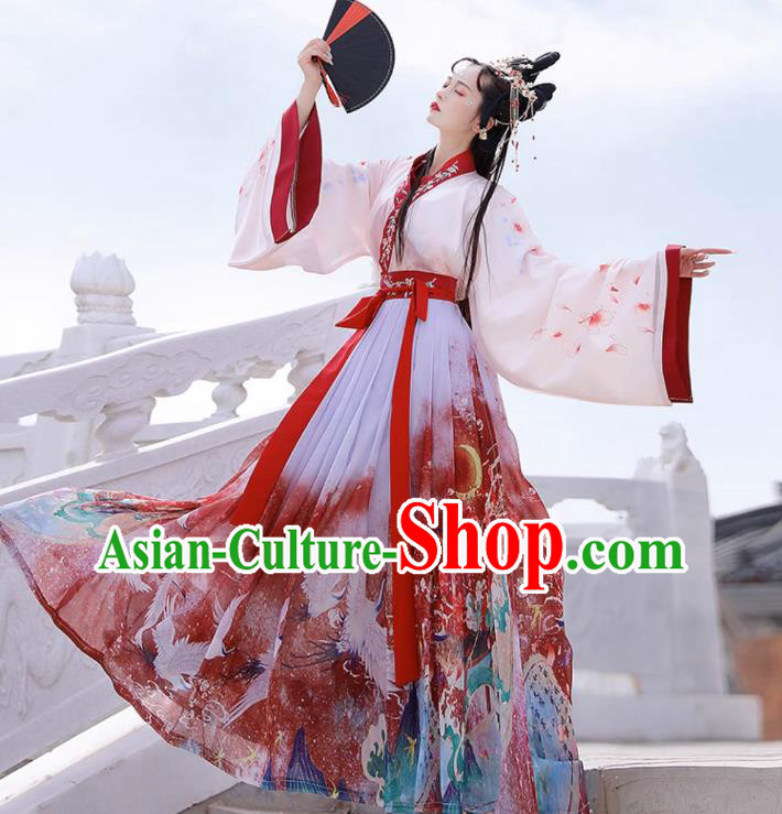 Ancient Chinese Goddess Costumes Jin Dynasty Princess Clothing Traditional Printing Hanfu Dress