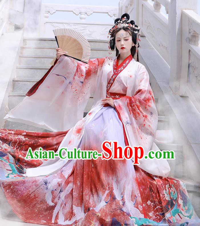 Ancient Chinese Goddess Costumes Jin Dynasty Princess Clothing Traditional Printing Hanfu Dress