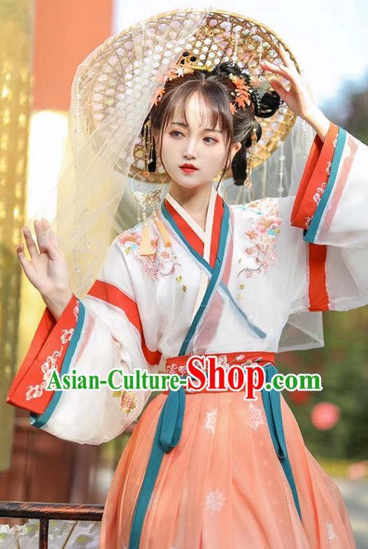 Chinese Traditional Embroidered Hanfu Dress Ancient Goddess Costumes Jin Dynasty Princess Clothing