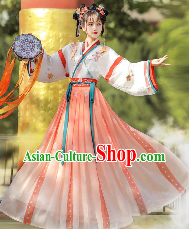 Chinese Traditional Embroidered Hanfu Dress Ancient Goddess Costumes Jin Dynasty Princess Clothing