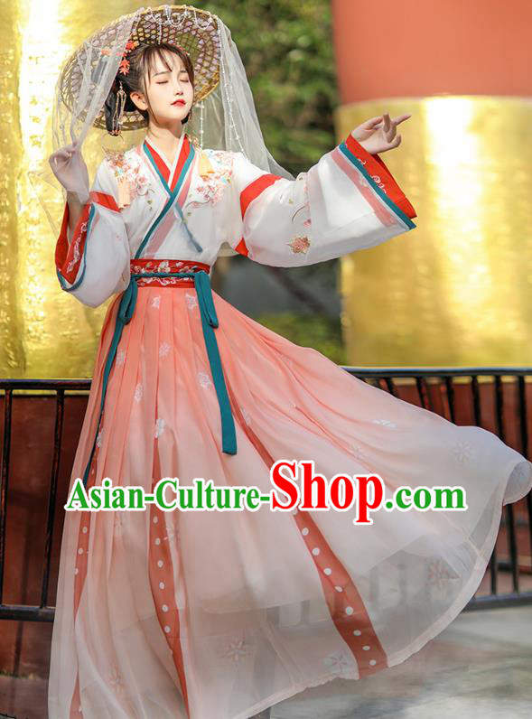 Chinese Traditional Embroidered Hanfu Dress Ancient Goddess Costumes Jin Dynasty Princess Clothing