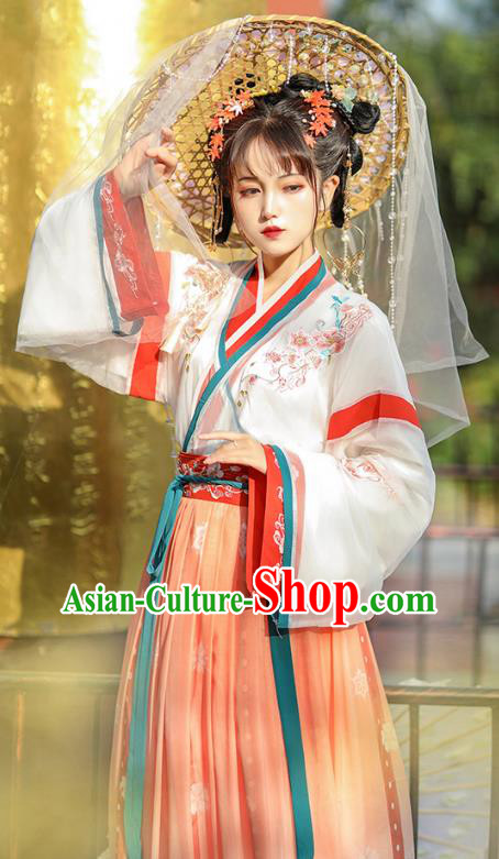 Chinese Traditional Embroidered Hanfu Dress Ancient Goddess Costumes Jin Dynasty Princess Clothing