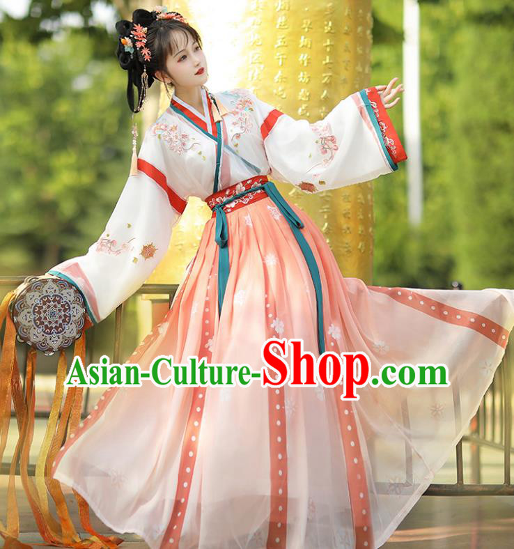 Chinese Traditional Embroidered Hanfu Dress Ancient Goddess Costumes Jin Dynasty Princess Clothing