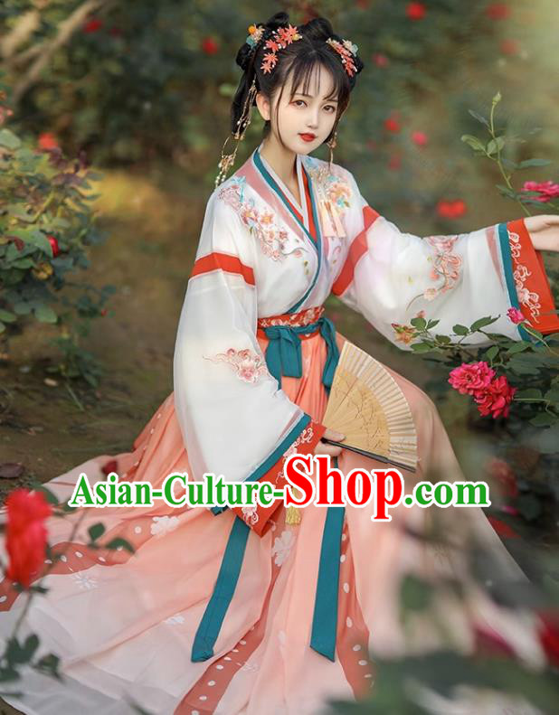 Chinese Traditional Embroidered Hanfu Dress Ancient Goddess Costumes Jin Dynasty Princess Clothing
