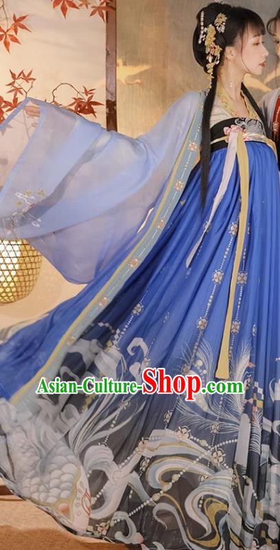 Ancient China Traditional Hanfu Runqun Blue Dress Fairy Costumes Tang Dynasty Woman Clothing