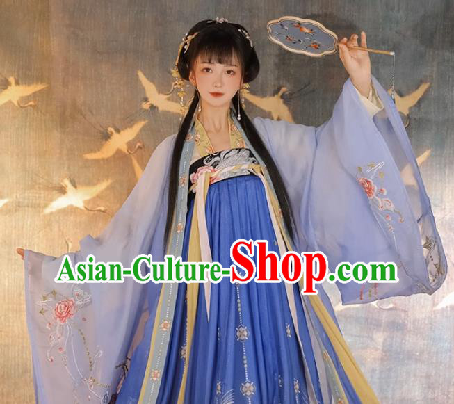 Ancient China Traditional Hanfu Runqun Blue Dress Fairy Costumes Tang Dynasty Woman Clothing