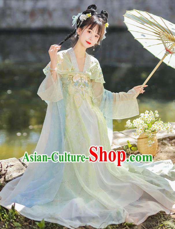 China Hanfu Green Dresses Ancient Young Lady Clothing Traditional Costumes