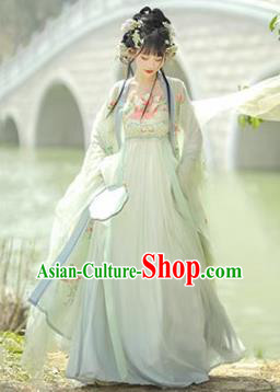 China Traditional Costumes Hanfu Green Dresses Ancient Lotus Fairy Clothing