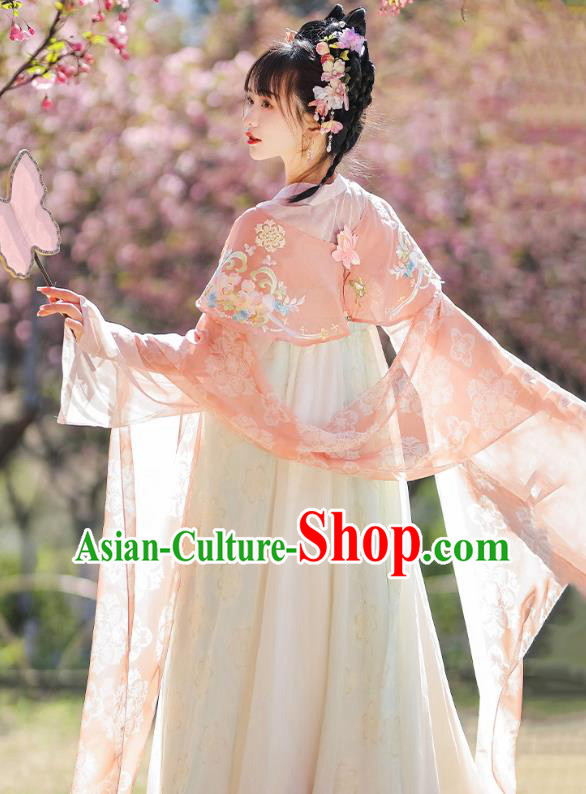 China Tang Dynasty Woman Clothing Traditional Hanfu Costumes Ancient Young Lady Pink Dresses