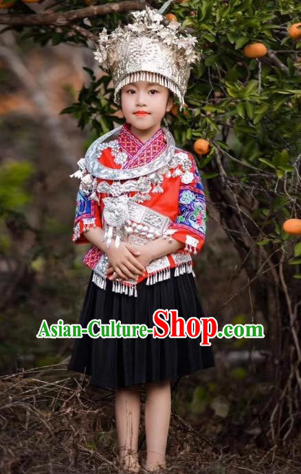 Miao Costume Girls  Headdress Collar Hani Children Costumes For Travel And Photography For Children National Costumes