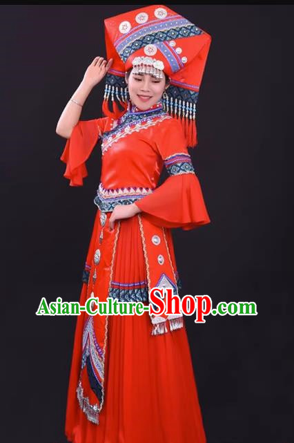Zhuang Red Costume Hostess Costume Solo Performance Costume Big Swing Skirt Female Suit