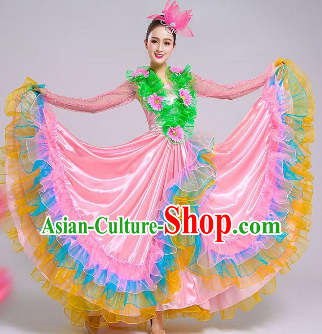 Big Swing Skirt Performance Costume Adult Female Modern Dance Opening Dance Flower Blooming Flourishing Petal Skirt Performance Costume Pink