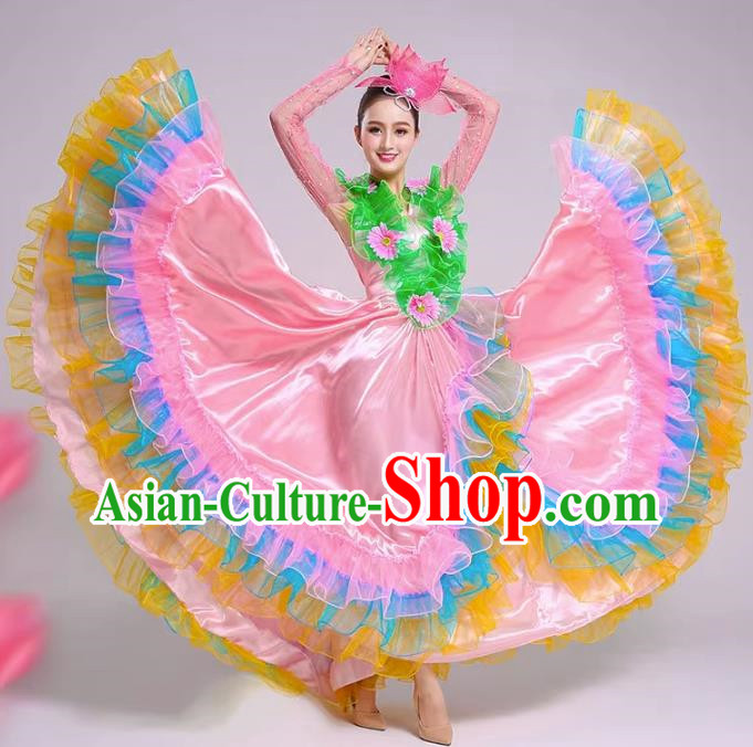 Big Swing Skirt Performance Costume Adult Female Modern Dance Opening Dance Flower Blooming Flourishing Petal Skirt Performance Costume Pink