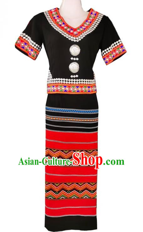 China Ethnic Wa Minority Costume 2 Piece National Festival Activity Costume National Dance Performance Costume