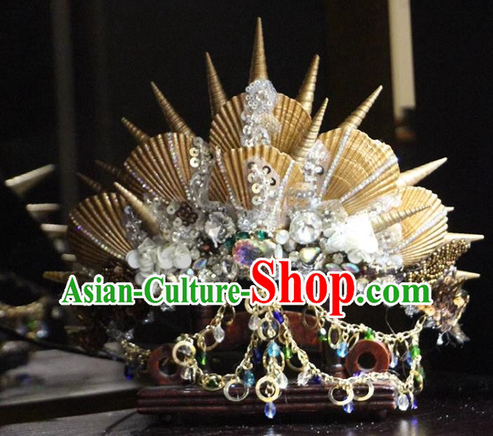Natural Shell Mermaid Crown Series Fantasy Mermaid Crown Headdress Golden Shell Crown