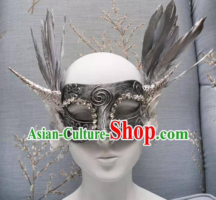 Exaggerated Venetian Silver Flower Mask Feather Masked Singer Halloween Carnival Masquerade Party