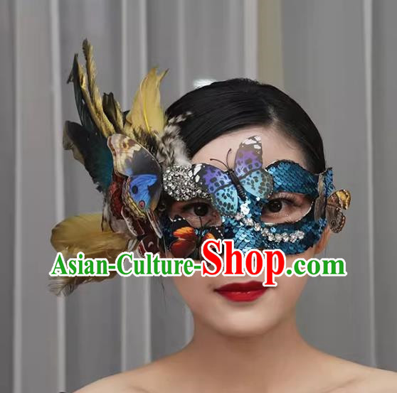 Exaggerated Venetian Green Flower Mask Feather Masked Singer Halloween Carnival Masquerade Party