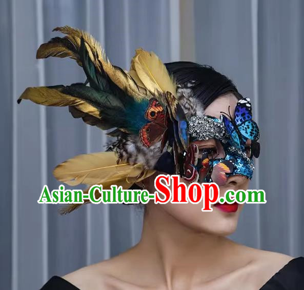 Exaggerated Venetian Green Flower Mask Feather Masked Singer Halloween Carnival Masquerade Party