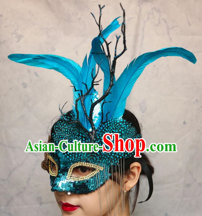 European And American Exaggerated Venice Green Flower Mask Feather Masked Singer Halloween Carnival Masquerade Party