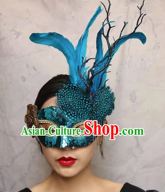 European And American Exaggerated Venice Green Flower Mask Feather Masked Singer Halloween Carnival Masquerade Party