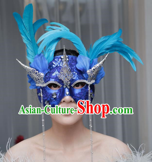 European And American Exaggerated Venice Blue Flower Mask Feather Masked Singer Halloween Carnival Masquerade Party