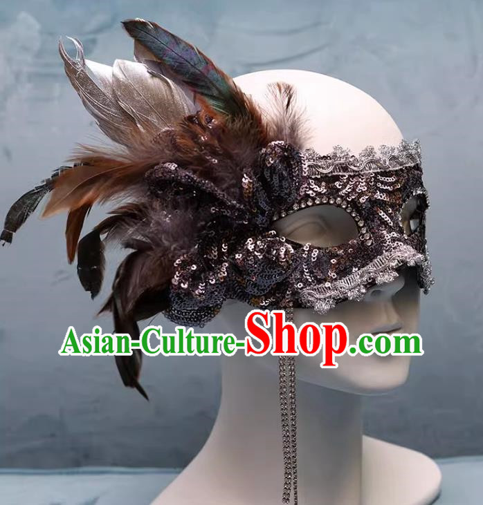 Venetian Gray Flower Mask Feather Masked Singer Halloween Carnival Party Mask