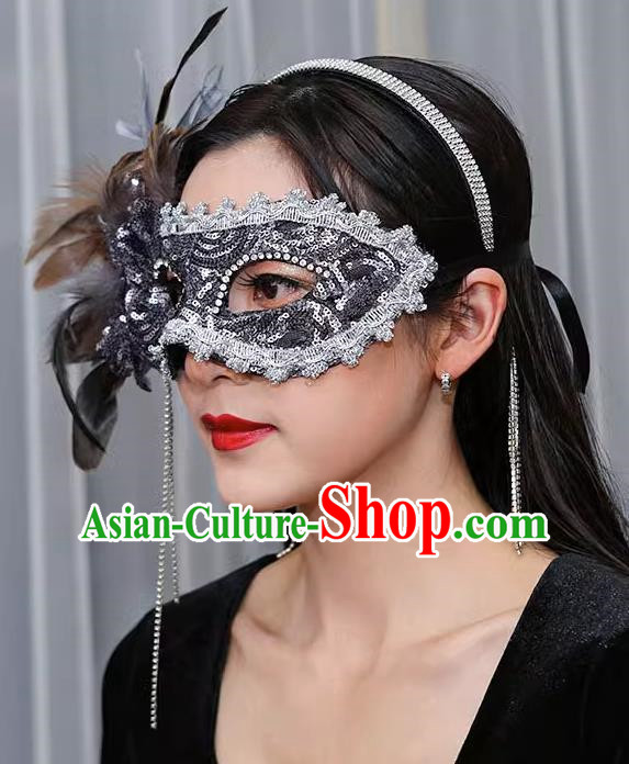 Venetian Gray Flower Mask Feather Masked Singer Halloween Carnival Party Mask