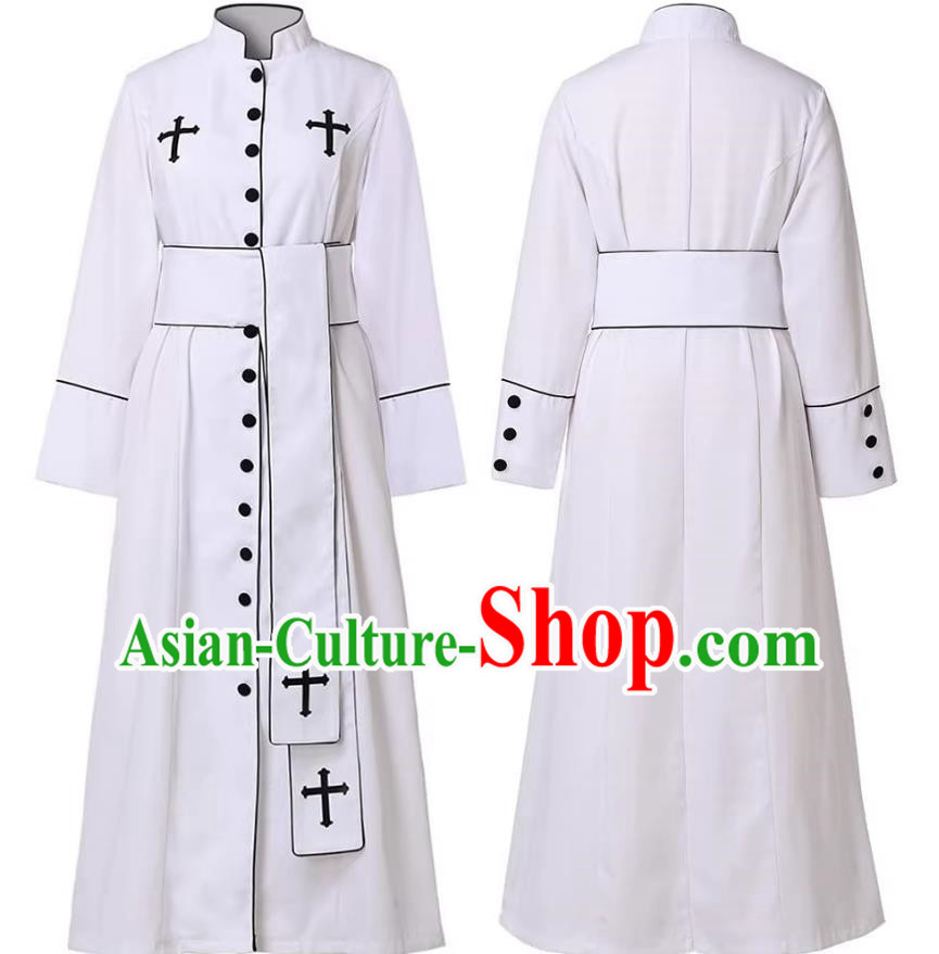 Clergy Performance Costume Stand Collar Long Sleeve Solid Color Cosplay Roman Cathedral Breasted Robe Halloween