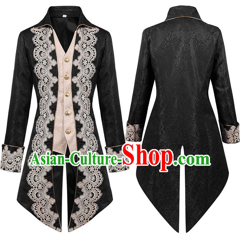 Medieval Lace Tuxedo Men Lace Embroidery Court Coat European And American Stage Play Long Costumes Large Size