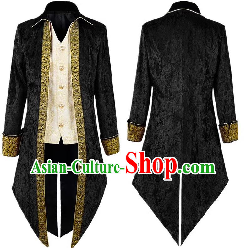 Medieval Velvet Tuxedo Long-Sleeved Ornate Embroidered Court Men Dress European And American Stage Play Costume Large Size