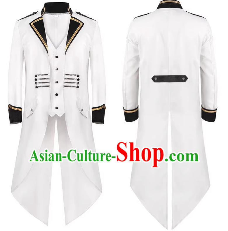 White Tuxedo Adult Medieval Retro Dress Cosplay Gentleman Uniform Stage Play Costume Large Size Jacket