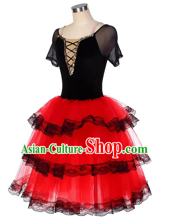 Ballet Costume Don Quixote Children Competition Professional Performance Costume Red Tutu Skirt Adult Spanish Dance Skirt