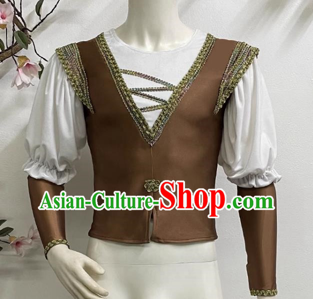 Men Prince Ballet Performance Costume Fake Two Piece Single Top Costume