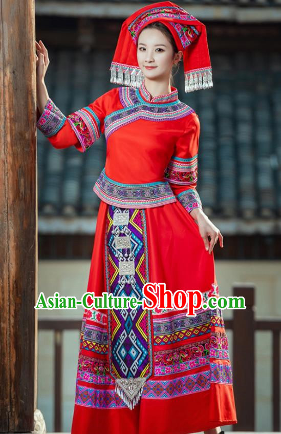 March Three Zhuang Traditional Costume Adult Guangxi Minority Costume Female Festival Performance Dance Costume