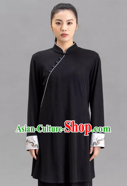 Tai Chi Clothing Slanted Lapel Black Chinese Women Performance Clothing Tai Chi Practice Clothing