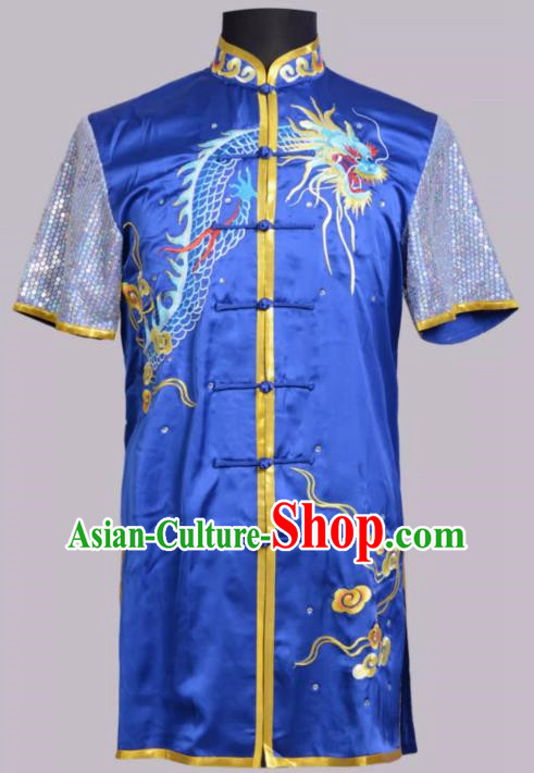 Martial Arts Clothing Sapphire Blue Performance Clothing Embroidery Chinese Style Competition Competition Youth Children