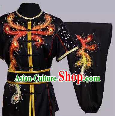 Martial Arts Clothing Performance Competitive Embroidery Sequins Phoenix Tail Imitation Silk Competition Group Custom Uniform