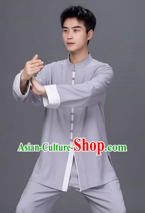 Tai Chi Clothing Cotton Linen Practice Clothing Long Sleeved Performance Clothing Tang Suit Chinese Men