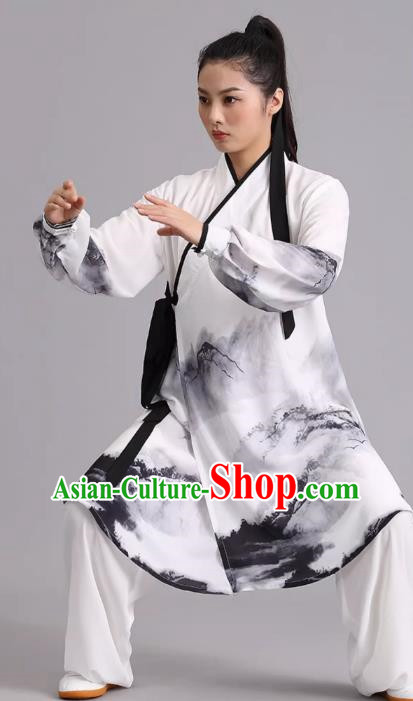 Tai Chi Clothing Han Style Painted Silk Hemp Martial Arts Long Section Performance Competition Chinese Style Men And Women