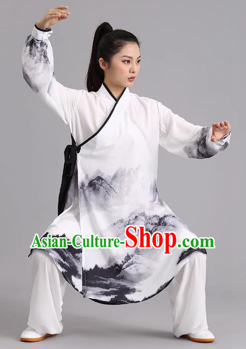 Tai Chi Clothing Han Style Painted Silk Hemp Martial Arts Long Section Performance Competition Chinese Style Men And Women