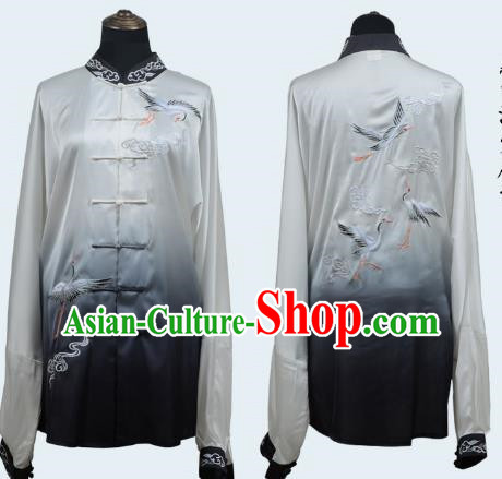 Black Tai Chi Clothes Cloud Crane Gradient Transition Color Three Piece Suit Drape Embroidered Exercise Clothes Men And Women Performance Clothes