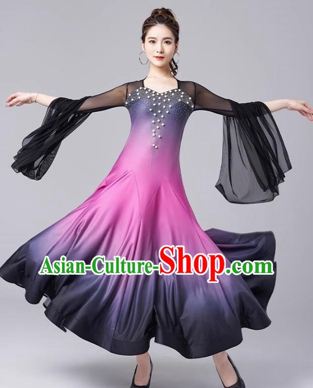 Modern Dance Skirt National Standard Dance Waltz Ballroom Dance Gradient Large Swing Skirt Practice Performance Clothing