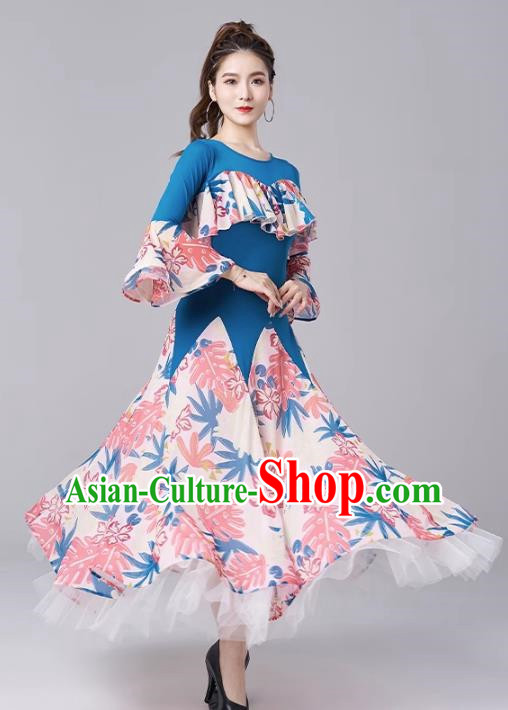 Modern Dance National Standard Dance Skirt Women New Waltz Ballroom Dance Print Large Swing Dress Performance Clothing