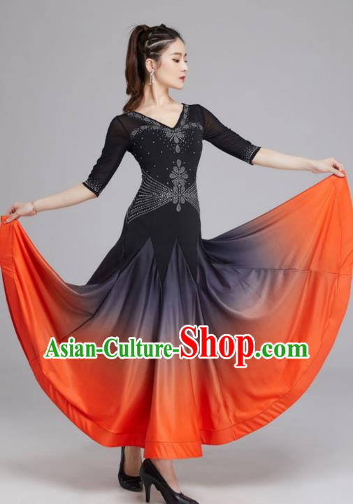 Modern Dance Skirt Female National Standard Dance Waltz Ballroom Dance Latin Dance Gradient Big Swing Dress Practice Performance