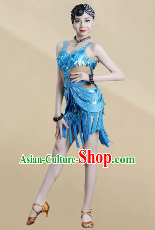 Latin Dance Competition Clothing Children Professional Sequined Tassel Skirt Children Performance Clothing Chacha Rumba